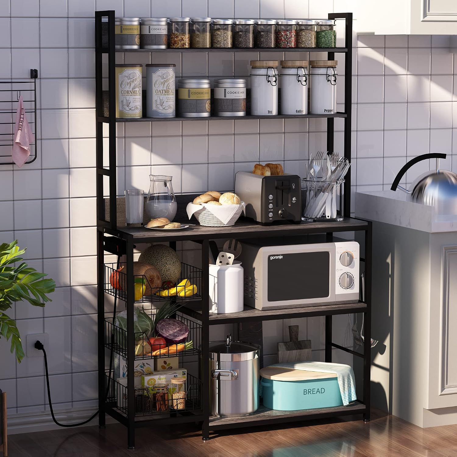 5-Tier Kitchen Rack With Outlet Hooks