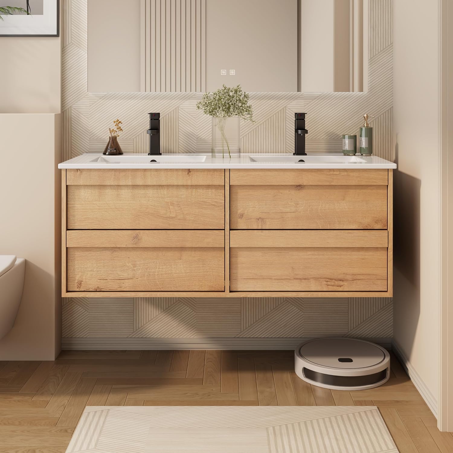 Natural Floating Bathroom Vanity Sink Combo