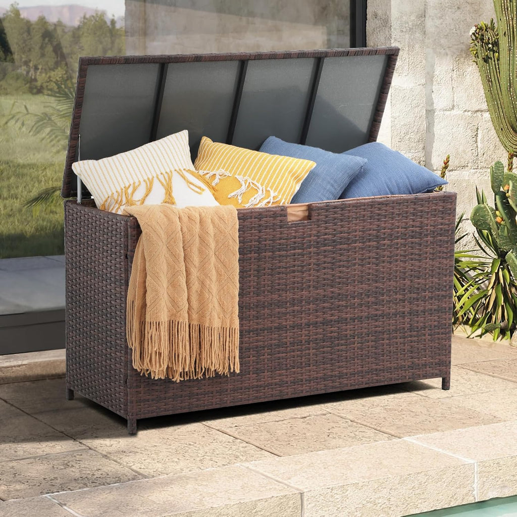 Brown Wicker Large Outdoor Storage Box