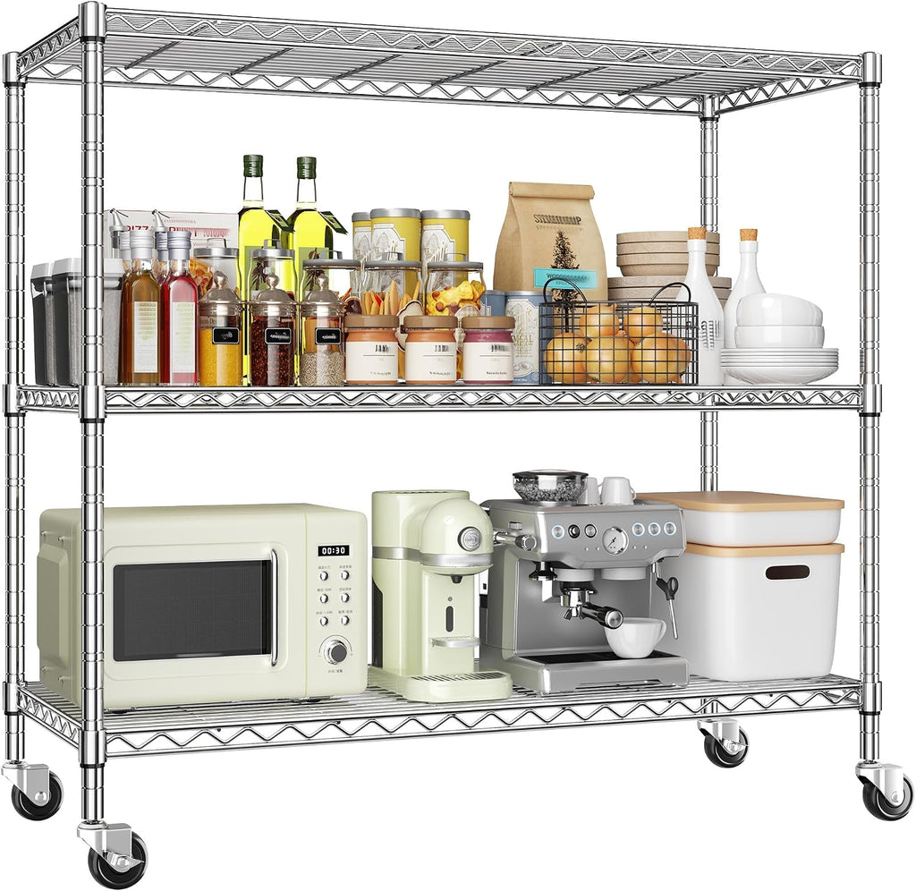 Mobile 3-Tier Heavy Duty Metal Storage Shelf