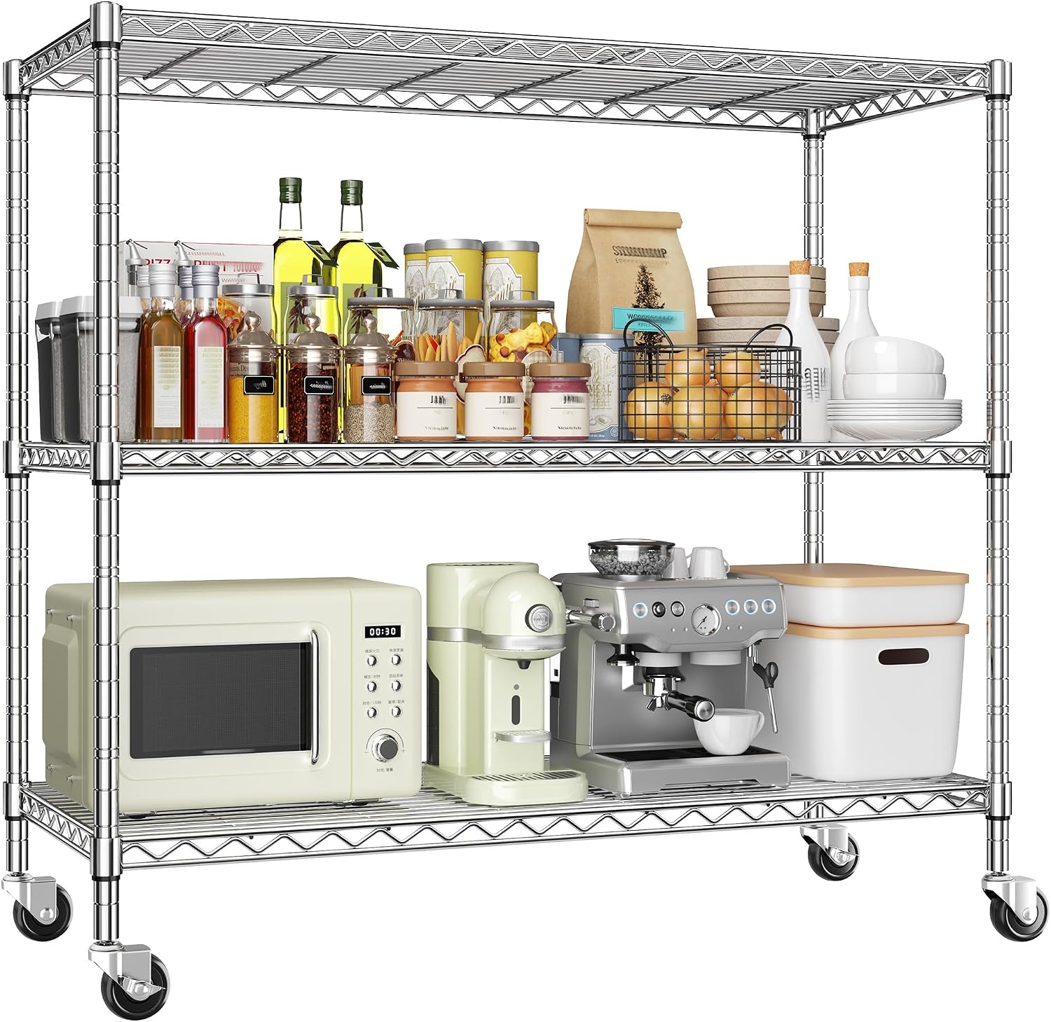 Mobile 3-Tier Heavy Duty Metal Storage Shelf