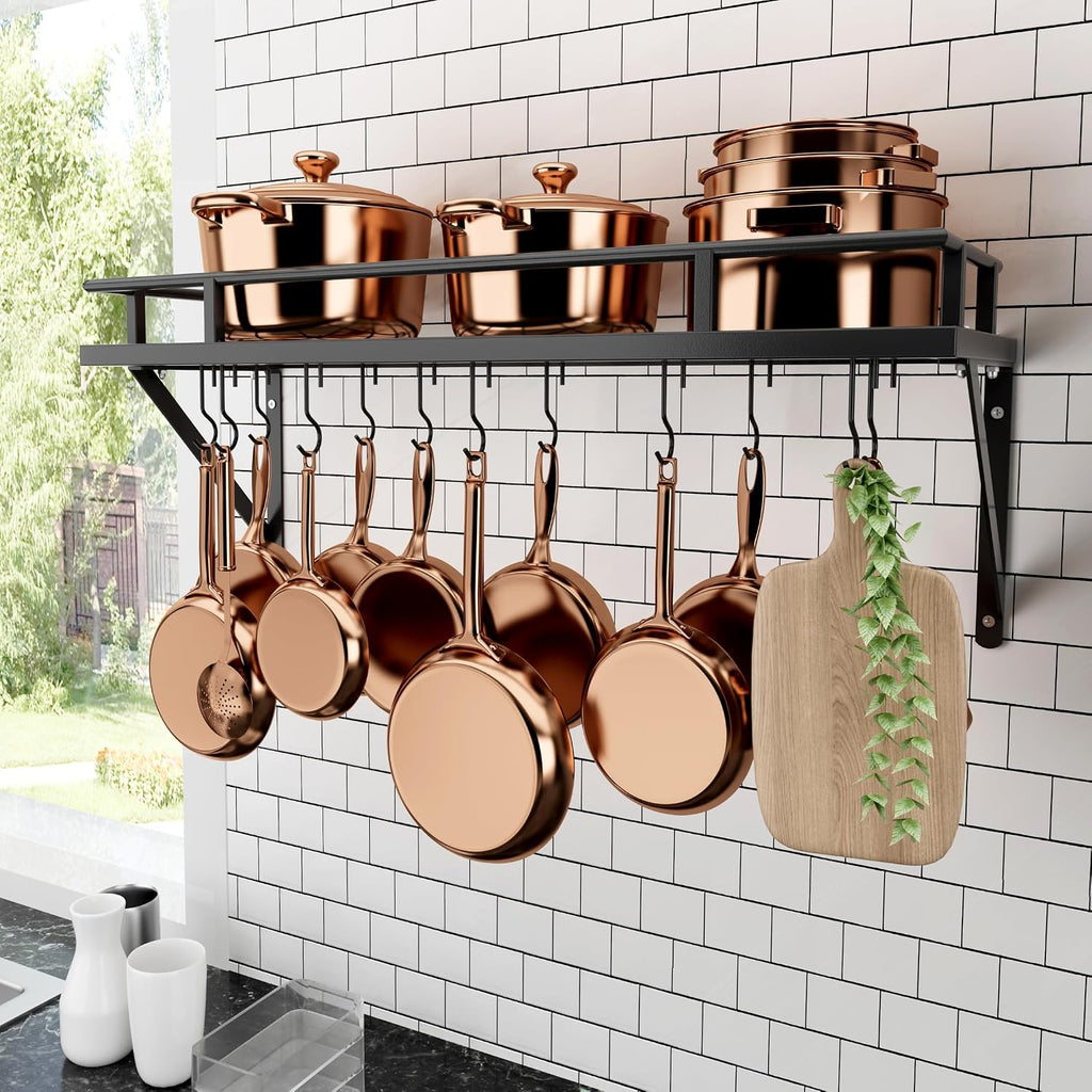 Matte Black Wall Mount Pot Storage Rack