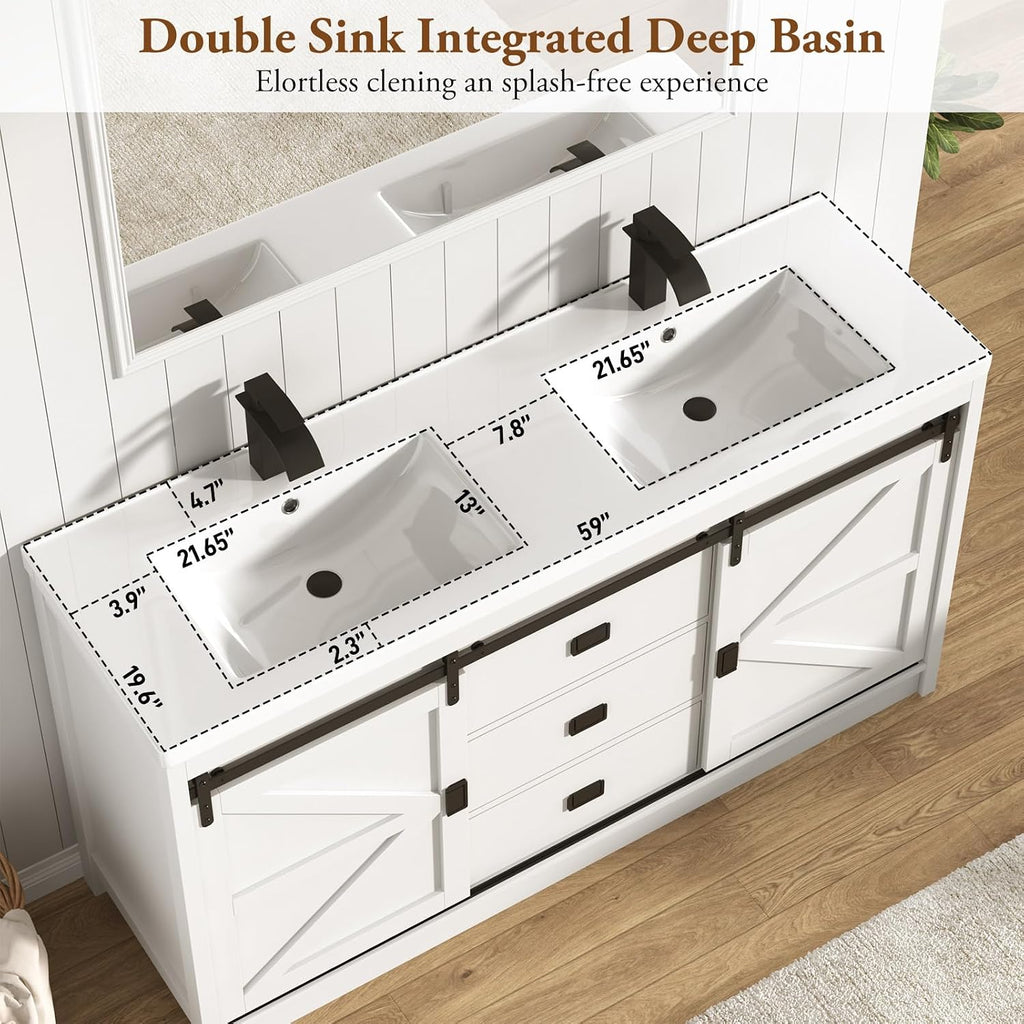 White Farmhouse Double Sink Vanity Set