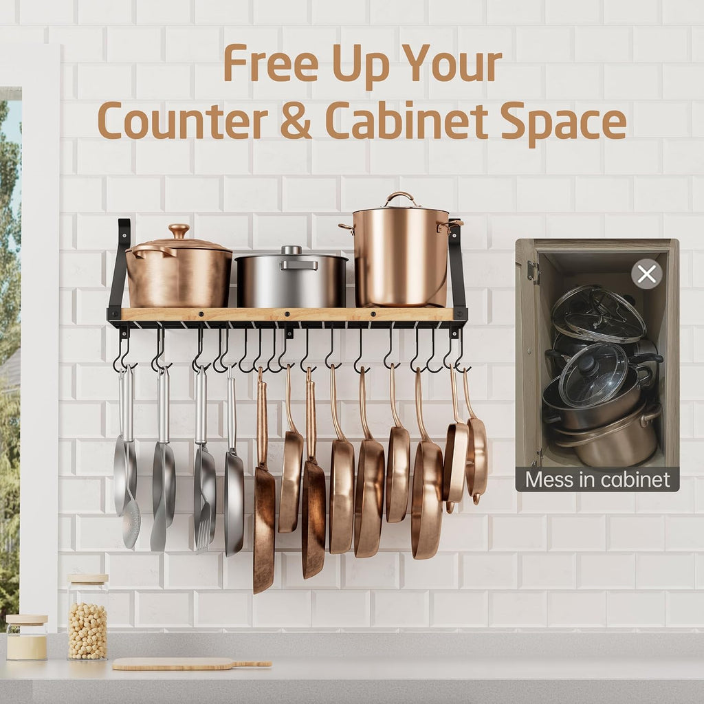 Wood Wall Mount Pot Hanging Rack