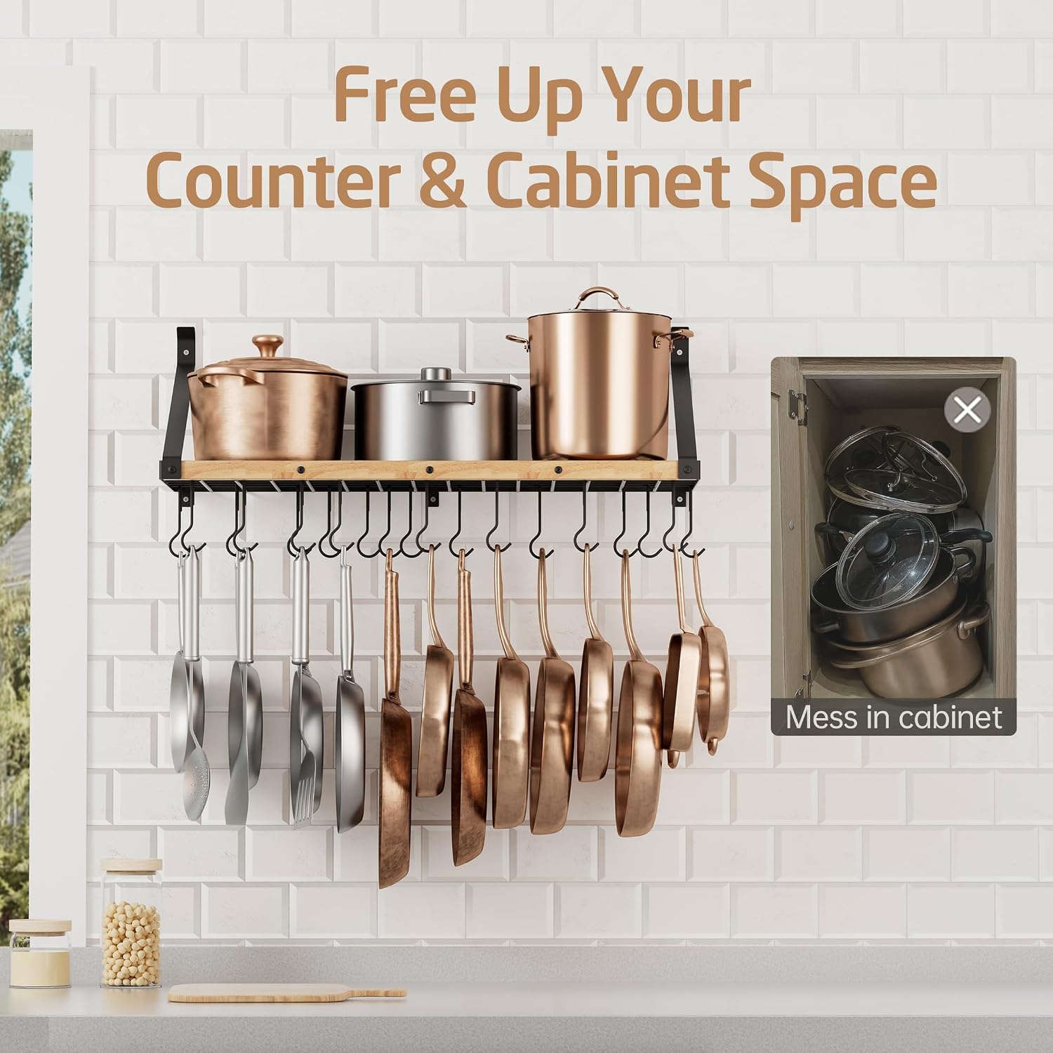 Wood Wall Mount Pot Hanging Rack