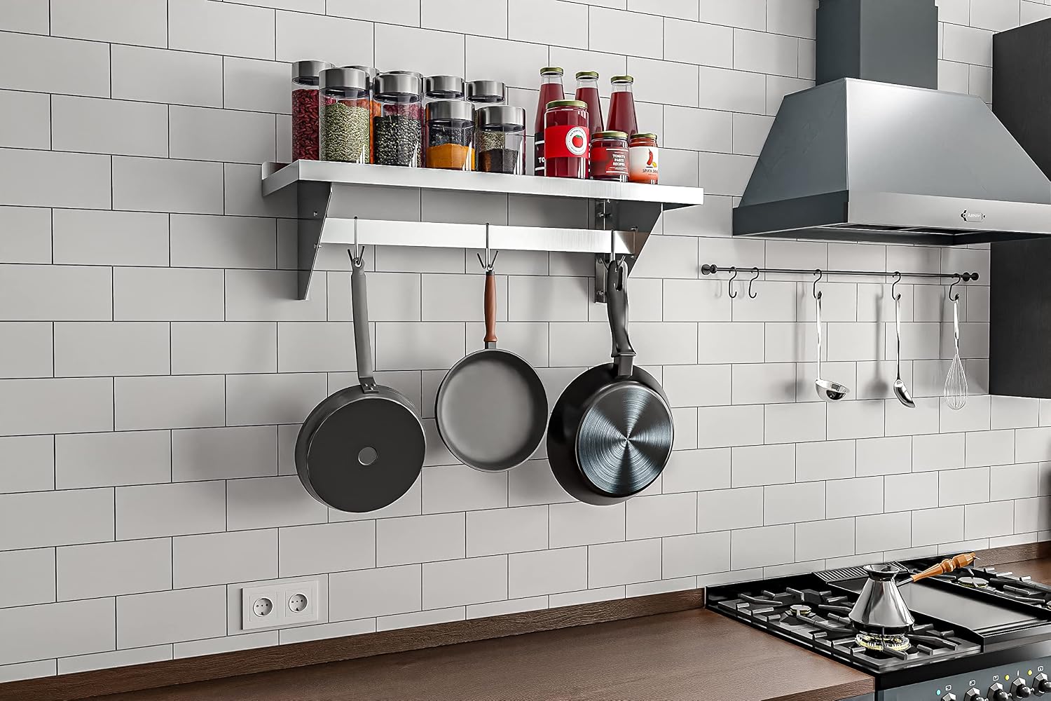 Stainless Steel Wall Mount Pot Rack
