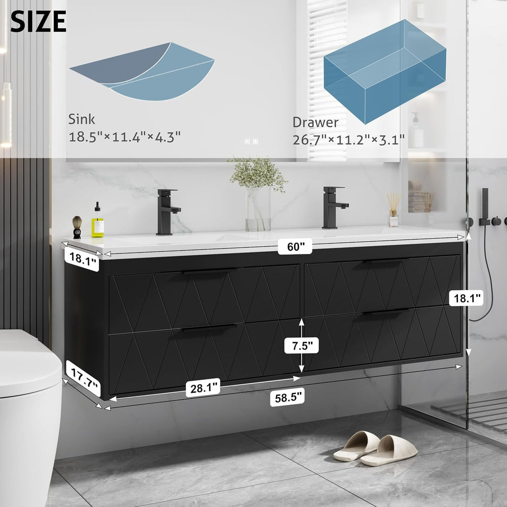 Black Decor Line Floating Double Sink Vanity