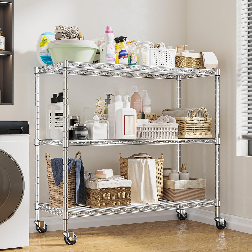 Mobile 3-Tier Heavy Duty Metal Storage Shelf