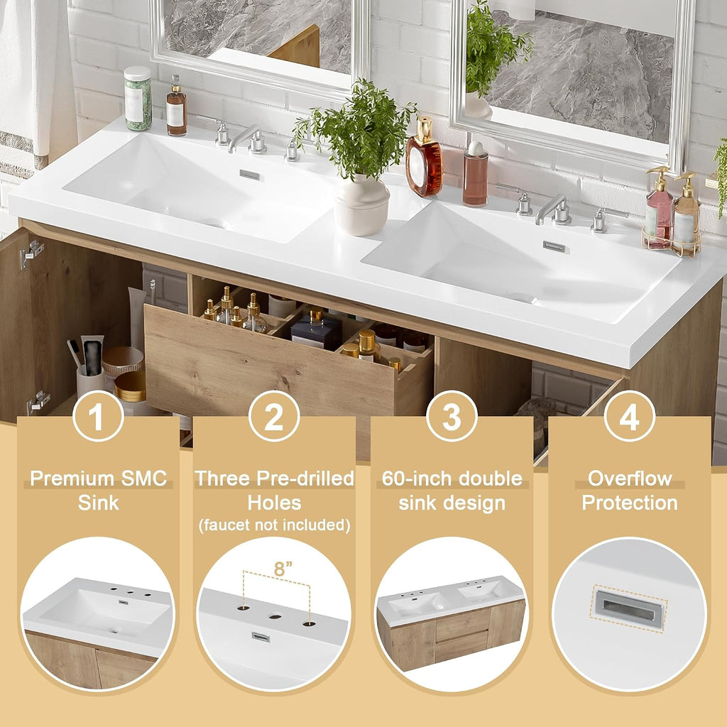 Wood Grain Floating Double Sink Vanity