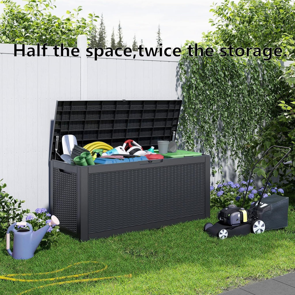 Black 120 Gallon Hydraulic Outdoor Storage Box