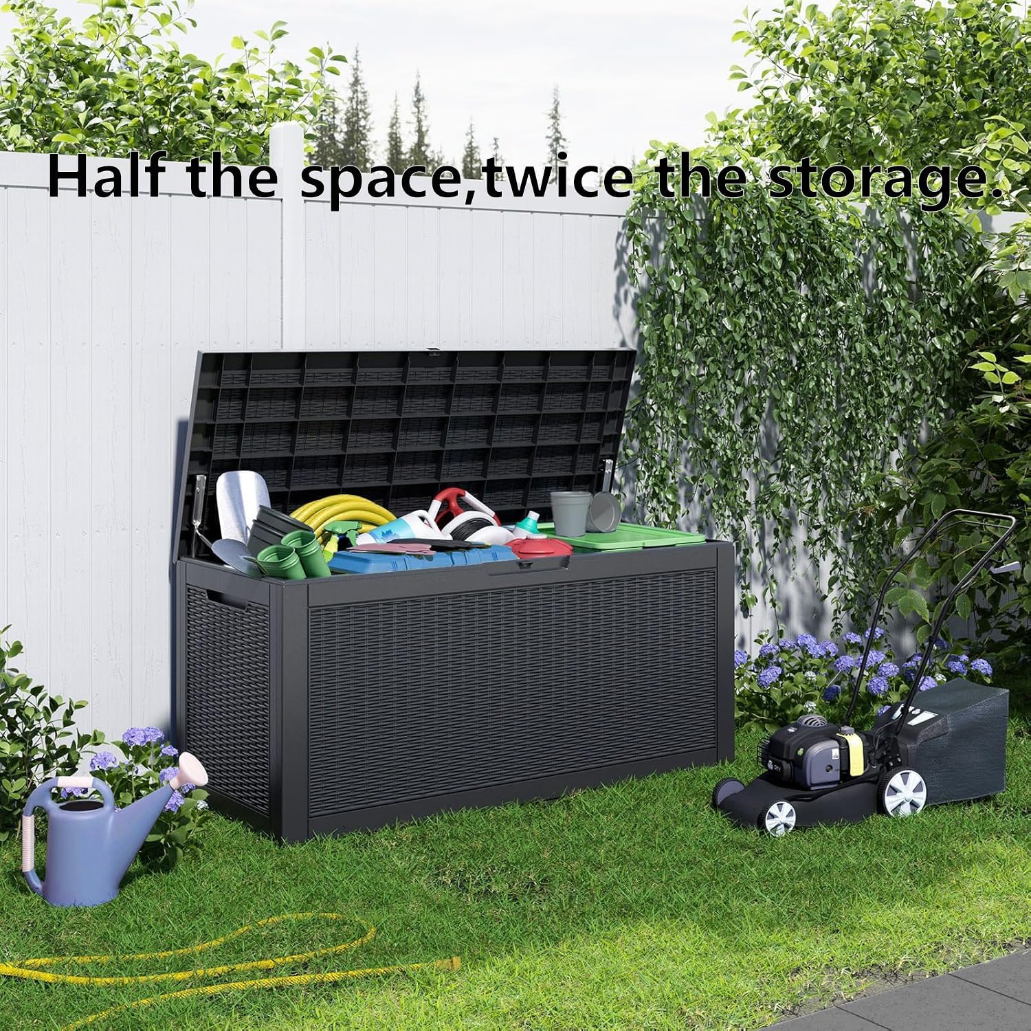 Black 120 Gallon Hydraulic Outdoor Storage Box