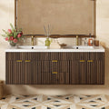 Walnut Fluted Floating Double Sink Vanity