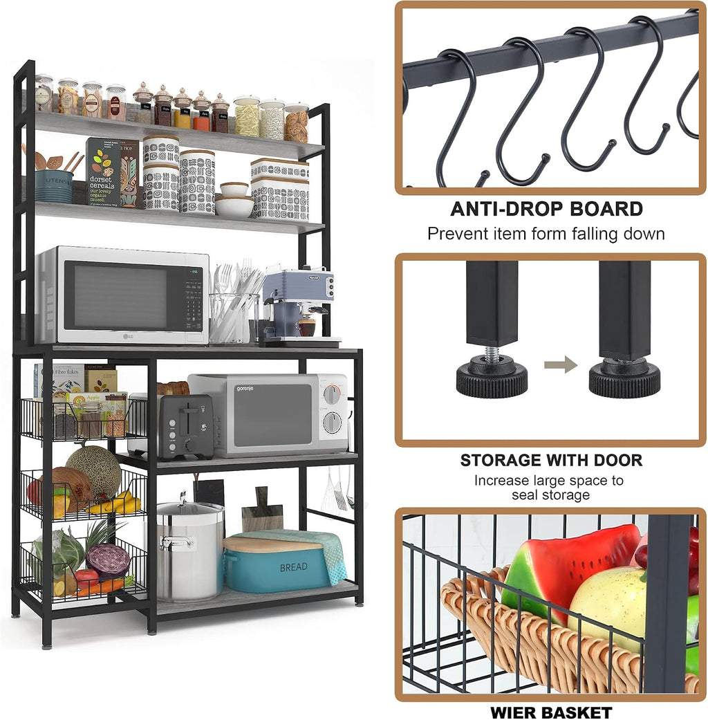 5-Tier Kitchen Storage Rack With Hooks