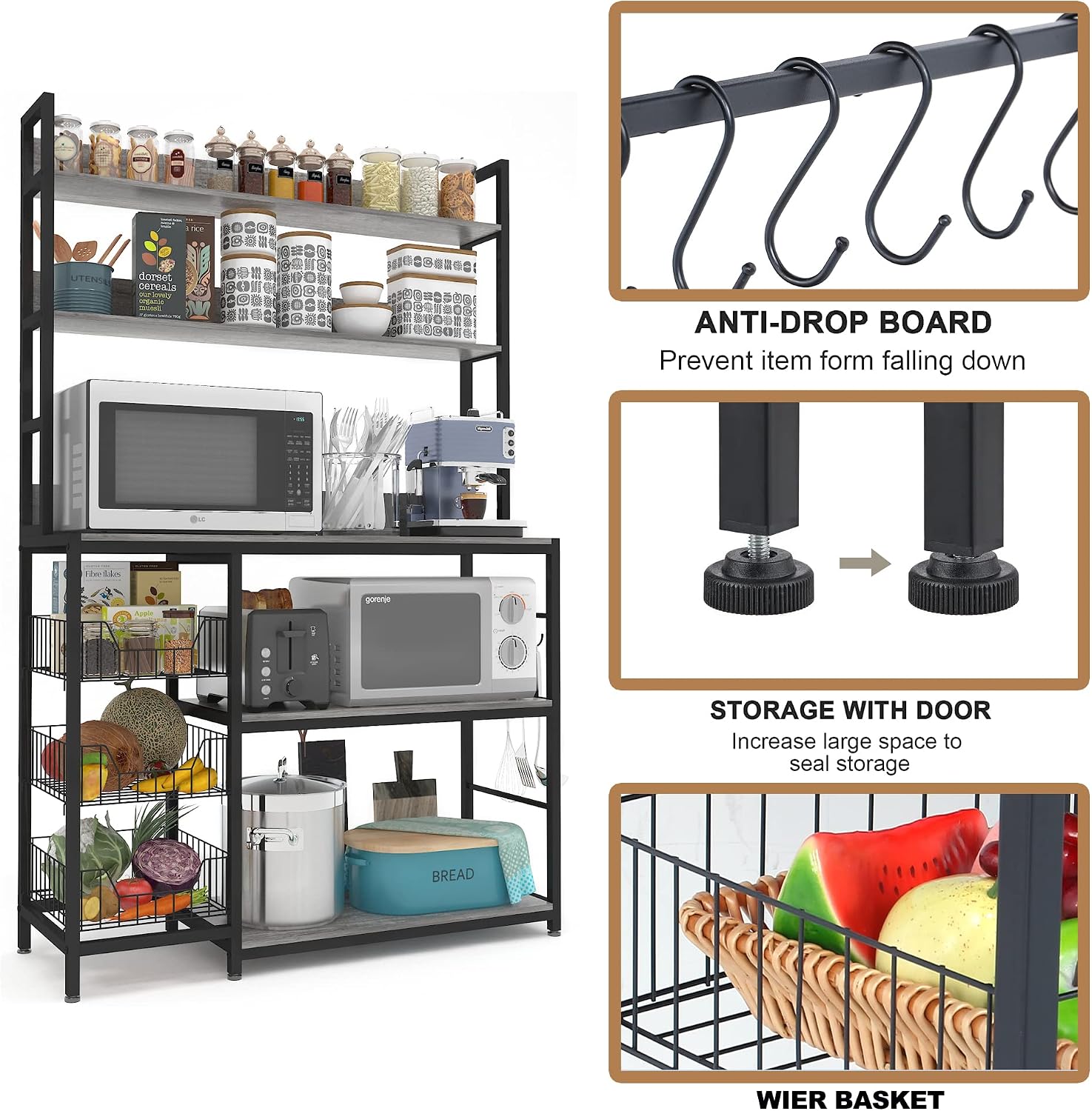 5-Tier Kitchen Storage Rack With Hooks