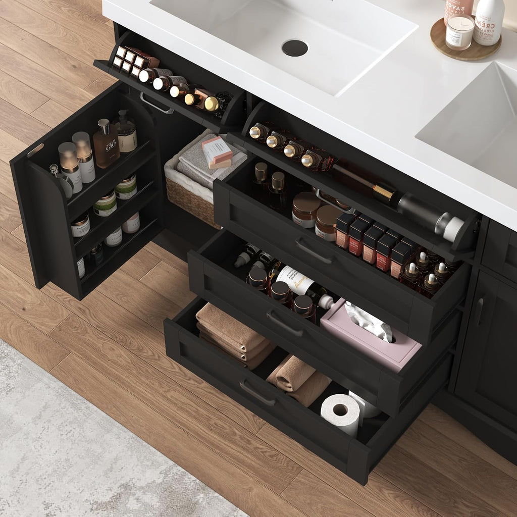 Black Freestanding Double Sink Vanity Cabinet