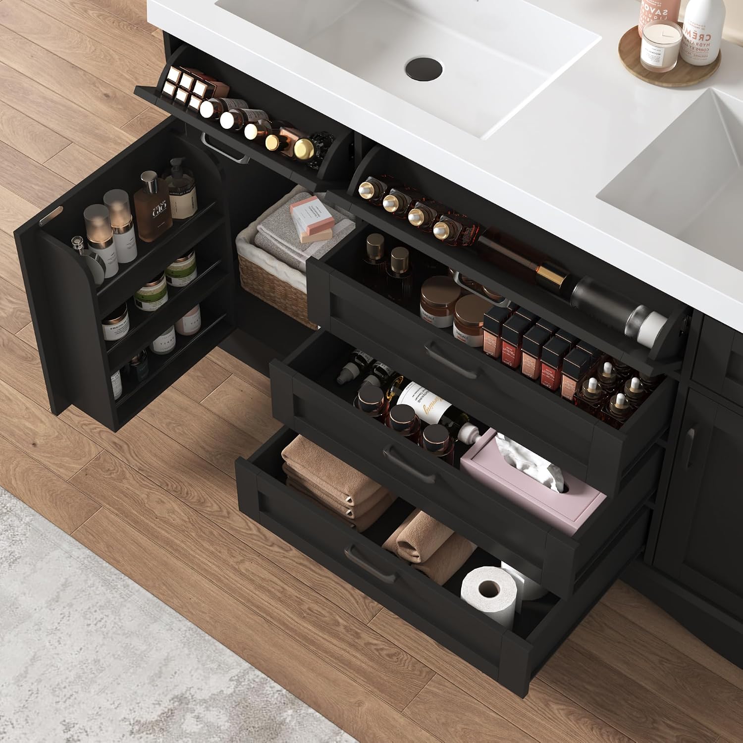 Black Freestanding Double Sink Vanity Cabinet