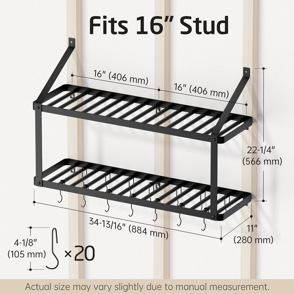 Heavy Duty Wall Pot Rack With Hooks