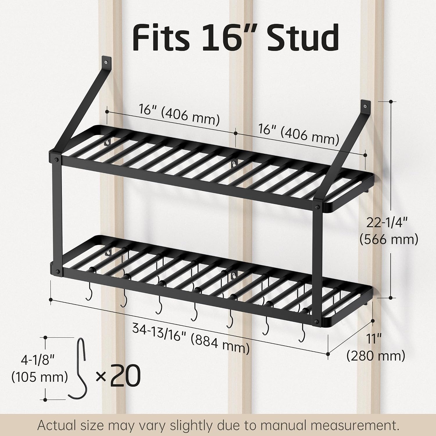 Heavy Duty Wall Pot Rack With Hooks