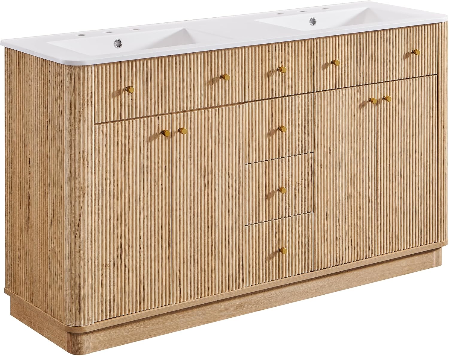 Oak Fluted Double Sink Bathroom Vanity