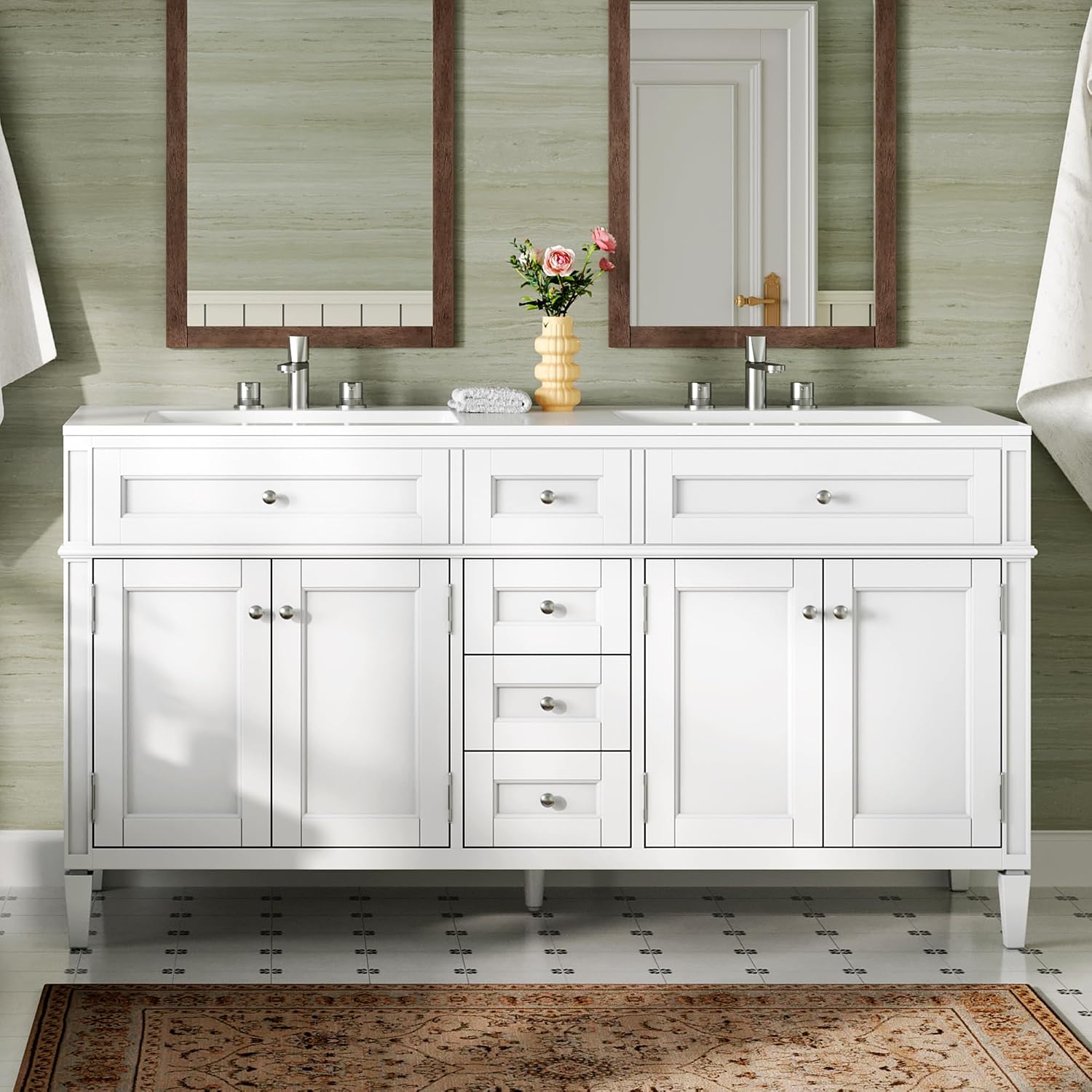 White Modern Double Sink Bathroom Vanity