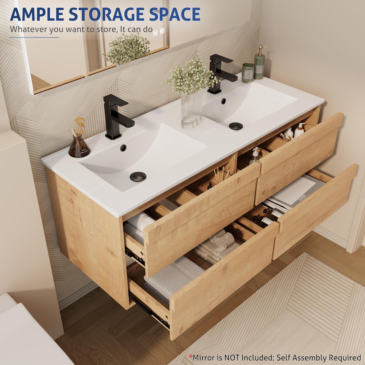 Natural Floating Bathroom Vanity Sink Combo