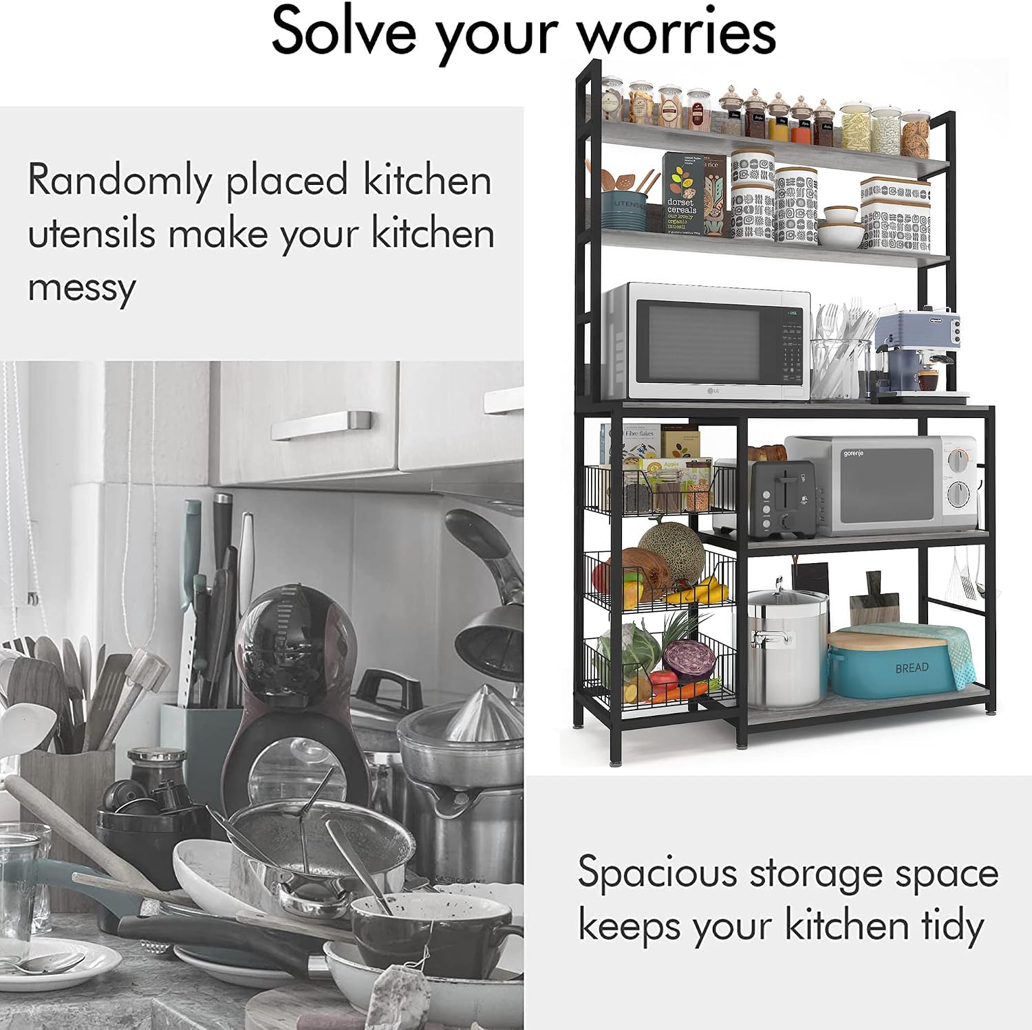 5-Tier Kitchen Storage Rack With Hooks