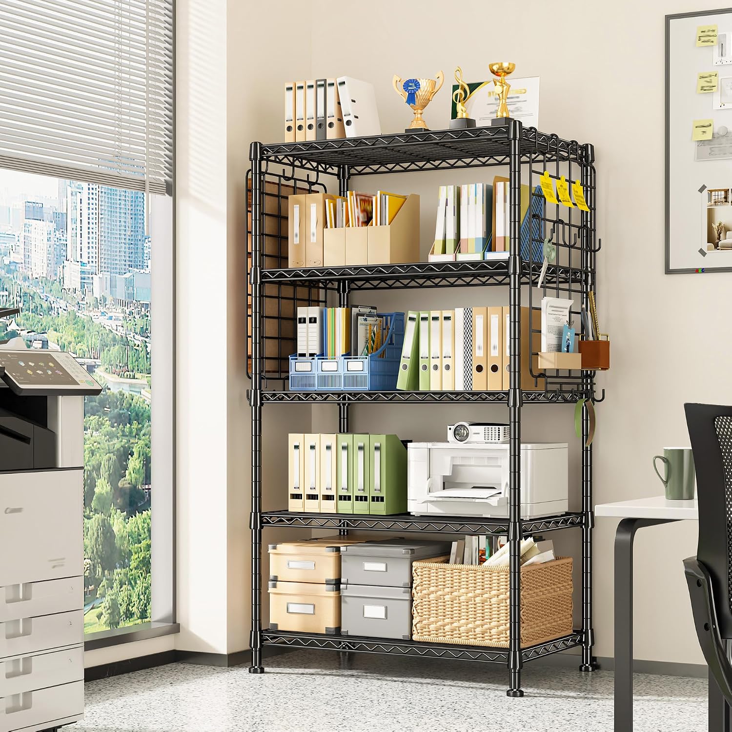 5-Tier Adjustable Storage Rack With Hooks