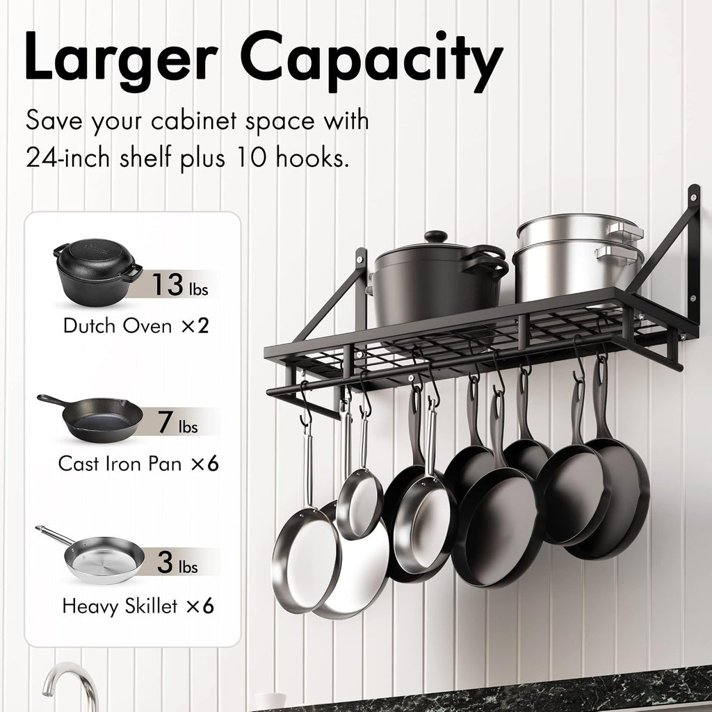 Matte Black Kitchen Pot Storage Rack Set