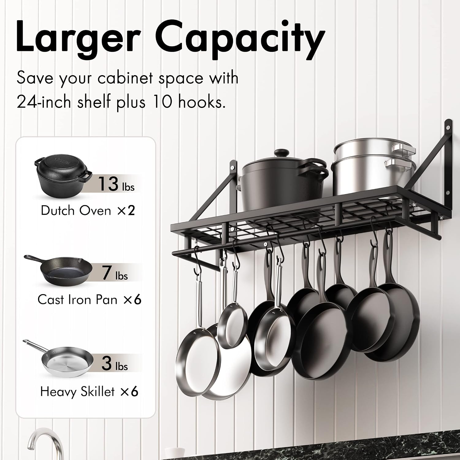 Matte Black Kitchen Pot Storage Rack Set