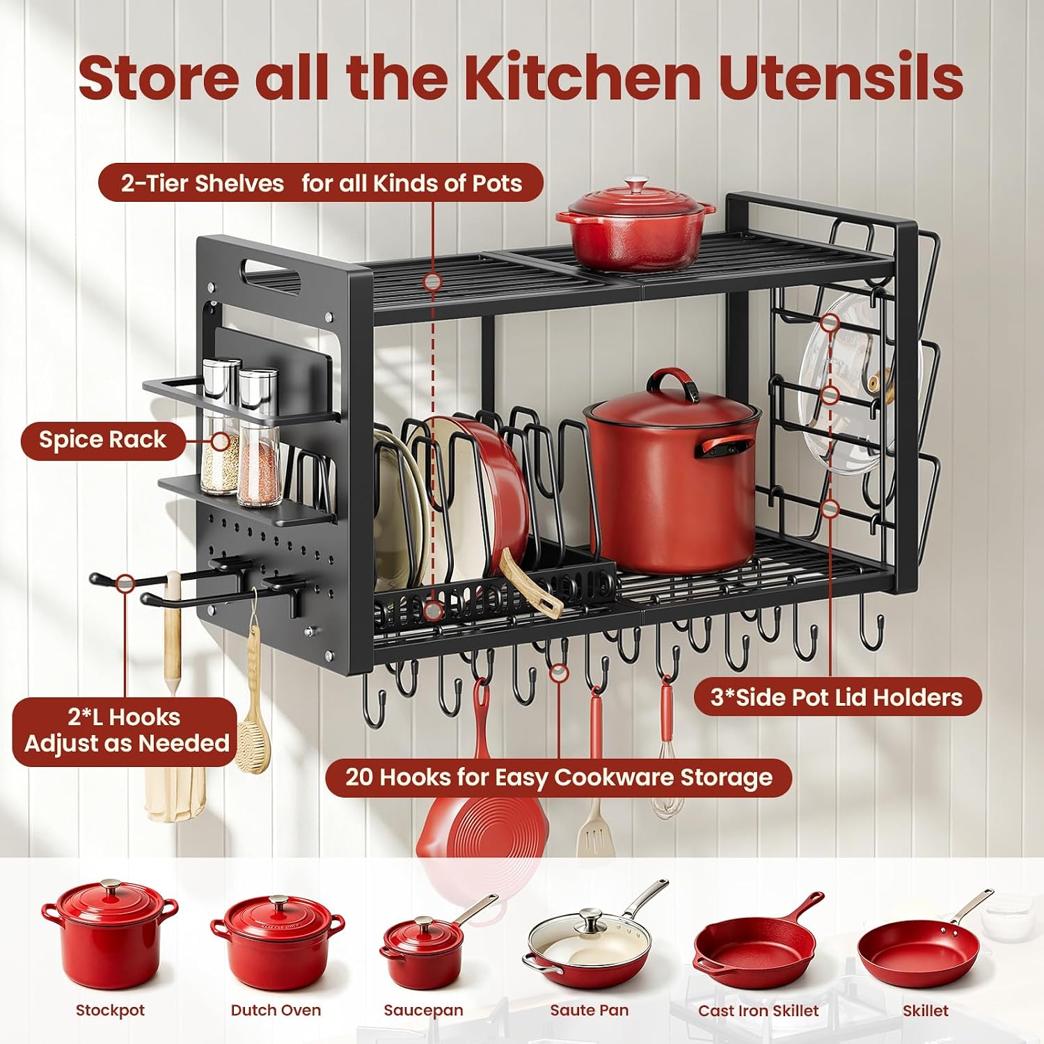 Heavy Duty Metal Wall Mount Pot Rack