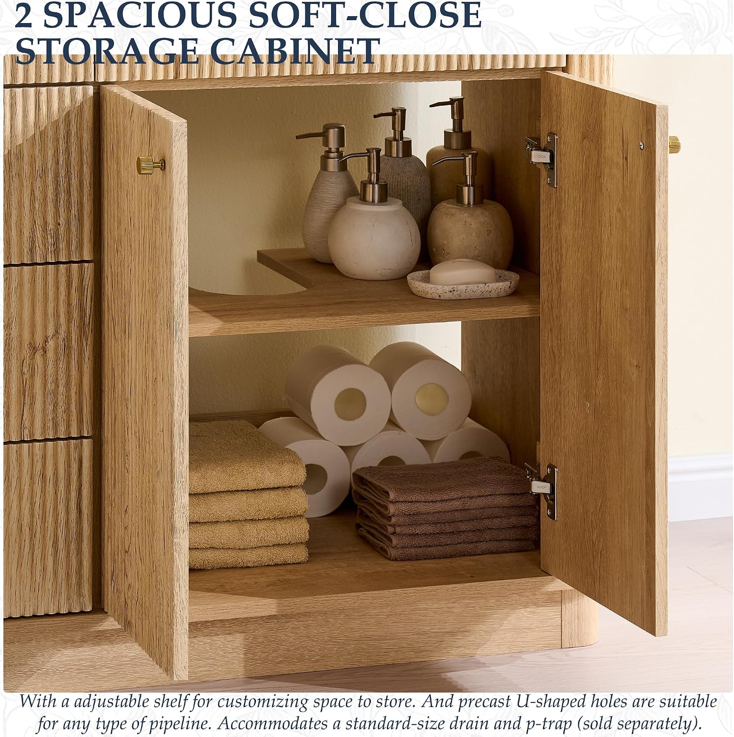 Oak Fluted Double Sink Bathroom Vanity