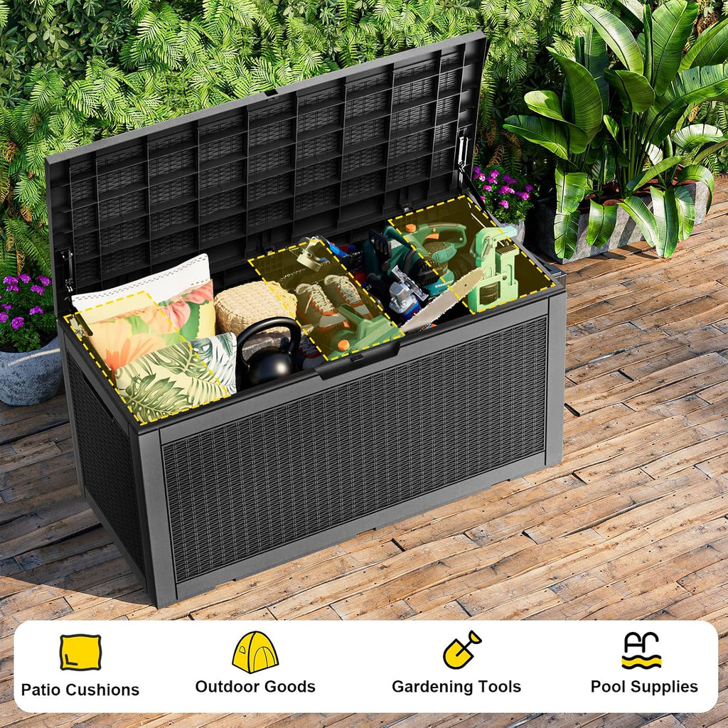 Black 120 Gallon Hydraulic Outdoor Storage Box