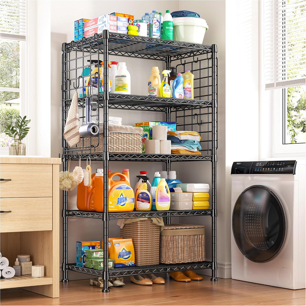 5-Tier Adjustable Storage Rack With Hooks