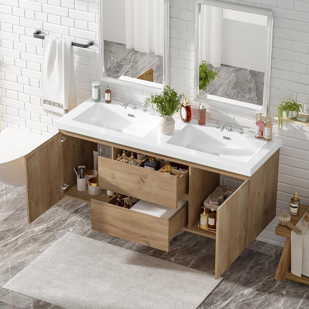 Wood Grain Floating Double Sink Vanity
