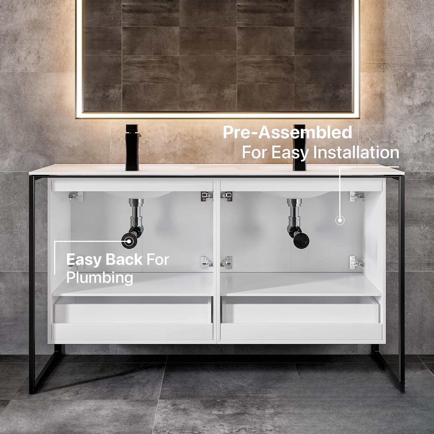 White Wall Mount Double Sink Vanity