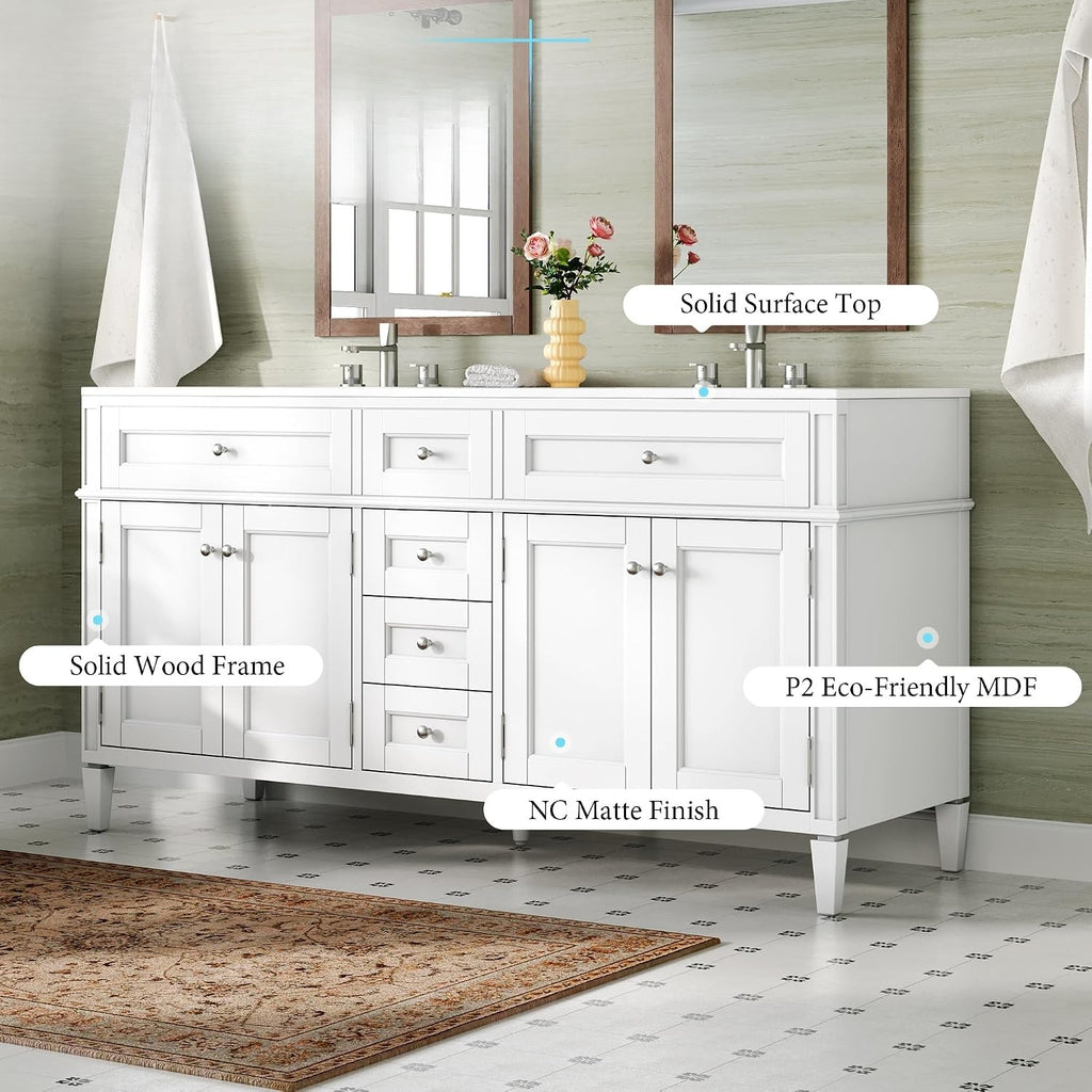 White Modern Double Sink Bathroom Vanity